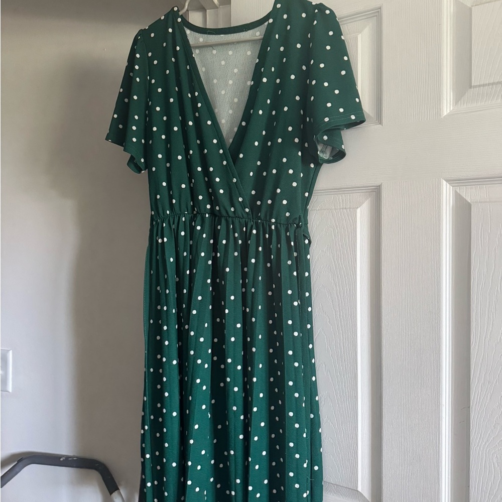 Green Polka Dot Wrap Dress